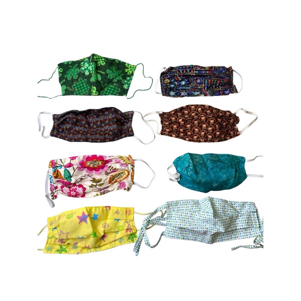 Handmade Cotton Fabric Face Masks Mixed Print Reusable Washable Lot 8 Workwear